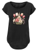 F4NT4STIC Long Cut T-Shirt Rosa weißer Frühlingsblumenstrauß in schwarz