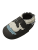 Mejale Leder Babyschuhe mit Wal-Muster, rutschfeste Sohle, schwarz