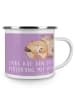 Mr. & Mrs. Panda Camping Emaille Tasse Verlobung Glaube mit Spruch in Lavendeltraum