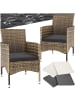 tectake 2er Set Rattanstuhl Nantes 59 x 57 x 85 cm, natur/dunkelgrau