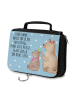 Mr. & Mrs. Panda Kosmetiktasche Bär Kind mit Spruch in Blau Pastell