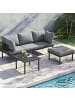 ABRIHOME Gartenlounge Set in Grau Schwarz mit Sofa Couchtisch Hocker 4-teilig