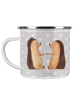 Mr. & Mrs. Panda Camping Emaille Tasse Igel Liebe ohne Spruch in Grau Pastell