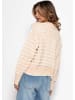 SASSYCLASSY Feinstrickpullover mit Polokragen und Ajourstreifen in Beige
