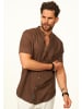 behype Kurzarmhemd - als Sommerhemd aus Leinen im Regular-Fit in Braun