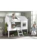 58 aufm Kessel BAUMHAUS Bett mit Vorhang Kanika 209x185x137 aus MDF in Weiß