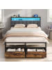 VASAGLE Bettgestell in Schwarz-Braun - (B)140.5 x (H)104.5 x (T)218.3 cm