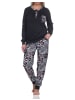 NORMANN Kuschel interlock Schlafanzug langarm Bündchen Animalprint - 81910 in schwarz