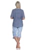 NORMANN Pyjama Schlafanzug kurzarm CapriHose und Spitze - 72678 in hellblau