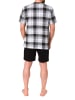 NORMANN Kurzarm Schlafanzug Shorty Jersey und karierten Pyjama Oberteil in dunkelgrau