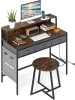 COSTWAY Computertisch Schminktisch Set mit Steckdosen in Braun