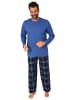 NORMANN Schlafanzug lang Pyjama karierte FlanellHose in blau