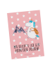 Mr. & Mrs. Panda Postkarte Einhorn Bergsteiger mit Spruch in Rot Pastell