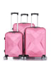 Cheffinger Reisekoffer ABS-03 Koffer 3-teilig Hartschale Trolley Set Kofferset in Rosa