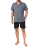NORMANN Kurzarm Schlafanzug Shorty Pyjama durchknöpfbar in blau