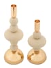Mauro Ferretti Set aus 2 cremefarbenen und goldfarbenen Kerzenhaltern aus Metall