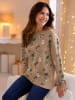 Sieh an! Langarm-Pullover in camel-grün-gemustert
