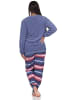NORMANN Frottee Schlafanzug lang Bündchen Hose gestreift - 81797 in blau