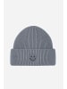 Faera Strickmütze mit Smiley und feinem Rippenstrick in Grau