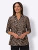 Sieh an! Longbluse in camel-schwarz-bedruckt