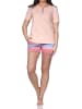 NORMANN Kurzarm Shorty Schlafanzug Pyjama Übergröße Zick Zack Muster in apricot