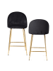 KADIMA DESIGN 2er Set Barhocker Samt Hocker mit Lehne & goldenen Beinen, in Schwarz