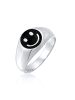 KUZZOI Ring 925 Sterling Silber mit Smiling Face, Siegelring, Smiling Face in Schwarz