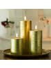 Uyuni 3er Set LED Kerzen PIA Rustik-Optik 3 Höhen mit Batterien und Fernb in gold