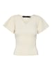 Vero Moda Geripptes Rüschen T-Shirt Kurzarm Strick Shirt VMGINNY in Beige