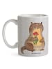 Mr. & Mrs. Panda Tasse Otter Blumenstrauß ohne Spruch in Grau Pastell