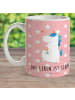 Mr. & Mrs. Panda Kindertasse Einhorn Spaziergang mit Spruch in Rot Pastell