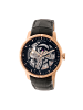 Heritor Ryder Skelett-Uhr mit Lederarmband in Black/Rose Gold