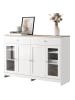 ABRIHOME Sideboard in Weiß mit Holzoptik und Glastür 120x37 cm im Landhausstil