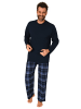 NORMANN Schlafanzug lang Pyjama karierte FlanellHose - 76609 in blau