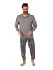 NORMANN Langarm Schlafanzug Bündchen und karierter Jersey Pyjamahose - 86159 in grau