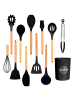 Intirilife 12-teiliges Küchenutensilien Set mit Zange Schneebesen in Schwarz