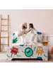 relaxdays Kinderbett "kleine Monster" in Blau/ Weiß - (B)94 x (H)60 x (T)143 cm