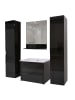 MCW Badezimmerset B19 mit Waschtisch, Wandspiegel, 2x Hängeschrank, Schwarz