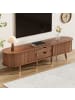 ABRIHOME TV Schrank in Walnuss 175 cm mit Rattan Schiebetür Landhausstil Schubladen