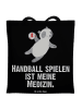 Mr. & Mrs. Panda Tragetasche Panda Handball spielen mit Spruch in Schwarz