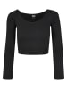 Urban Classics Urban Classics Damen Ladies Short Rib Wide V-Neck Longsleeve in black