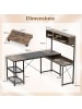 COSTWAY L-förmiger Schreibtisch mit Steckdosen in Braun