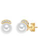 Valero Pearls Perlen-Ohrstecker Sterling Silber Zirkonia Süßwasser-Zuchtperle in gelbgold