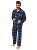 NORMANN Durchgeknöpfte Flanell Schlafanzug langarm Pyjama KaroMuster - 76513 in marine