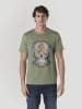 KOROSHI Crew t-shirt baumwolle druck-emb in khaki