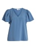 Vila Lockeres Shirt mit Volant Schultern Kurzarm Top V-Neck in Blau-3