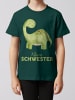 wat? Apparel T-Shirt Dinosaurier 04 Kleine Schwester in Dunkelgrün