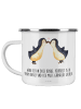 Mr. & Mrs. Panda Camping Emaille Tasse Pinguine Kuss mit Spruch in Weiß