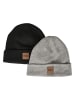 Urban Classics Urban Classics Damen Logopatch Beanie Kids 2-Pack in black+grey
