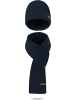 normani Winterset aus Merinowolle Schal und Mütze glatt Yuma in Navy